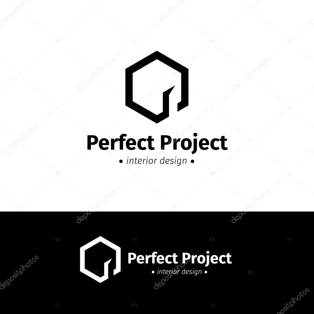 Vector modern minimalistic negative space logo. Black and white cube with door logotype