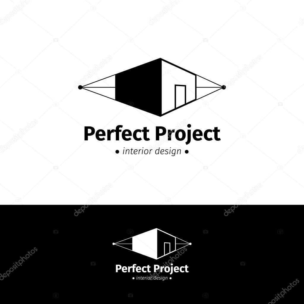 Vector modern minimalistic house design logo. Black and white interior logotype