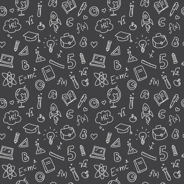 Vector hand drawn study accessories seamless pattern. Cute back to school black and white background — Stock Vector