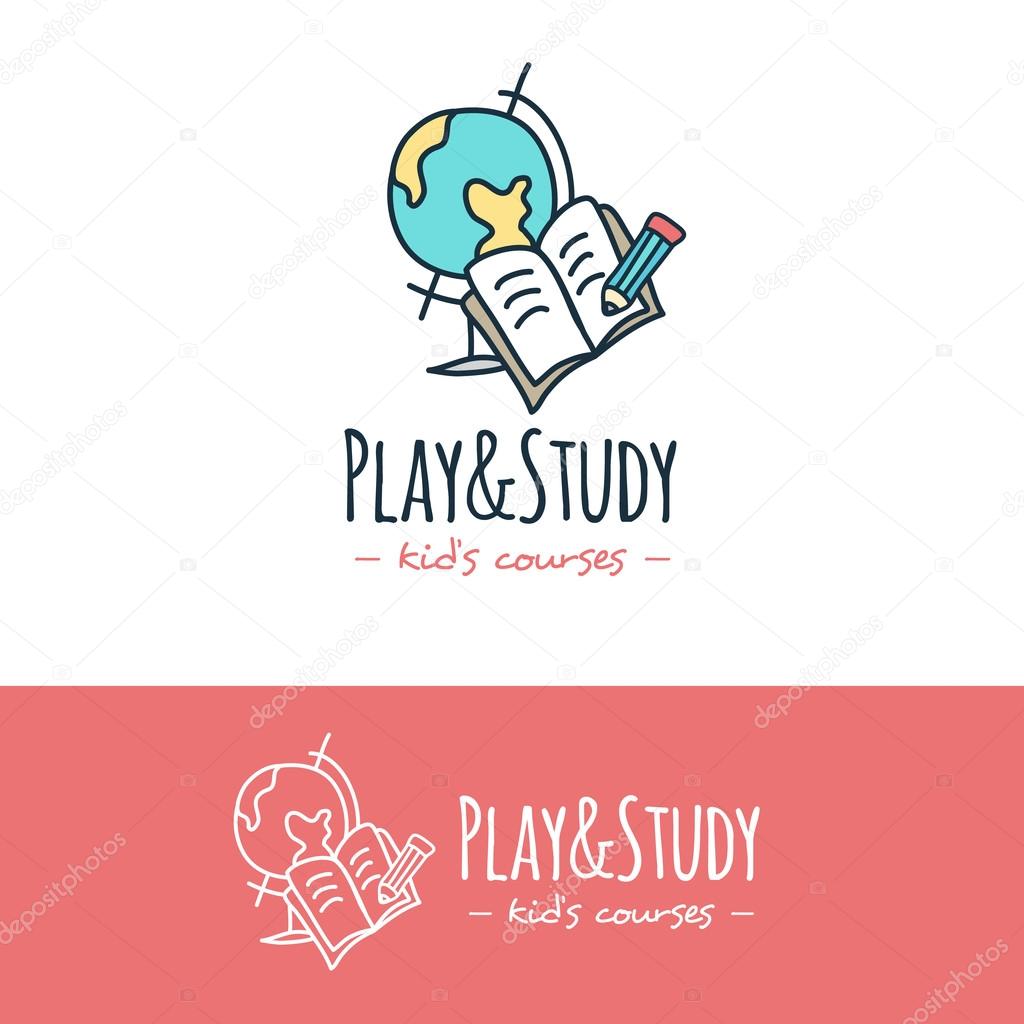 Vector cartoon style education logo. Hand drawn study doodle logotype.