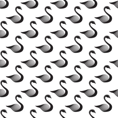 Vector minimalistic swan seamless pattern. Beautiful ink style background