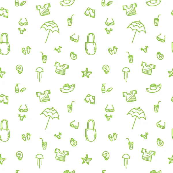 Vector hand drawn summer seamless pattern. Green and yellow vacation background — 图库矢量图片