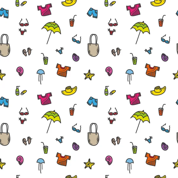 Vector hand drawn summer seamless pattern. Colorful vacation background — ストックベクタ