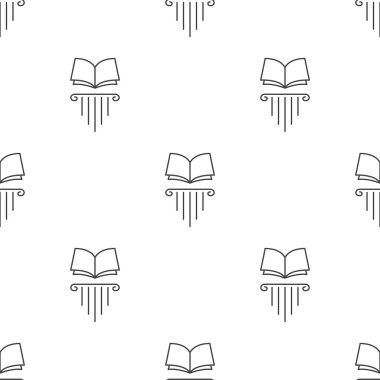 Vector line style open book on greek column seamless pattern