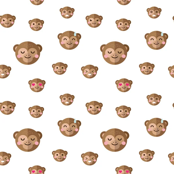 Vector flat cartoon monkey heads with different emotions seamless pattern. Chimp emoticons background.