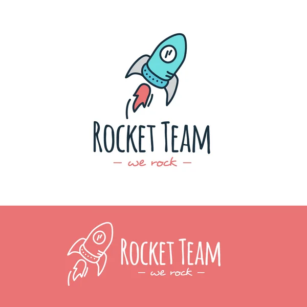 Vector cartoon style rocket logo. Hand drawn doodle start up logotype. — Stock Vector