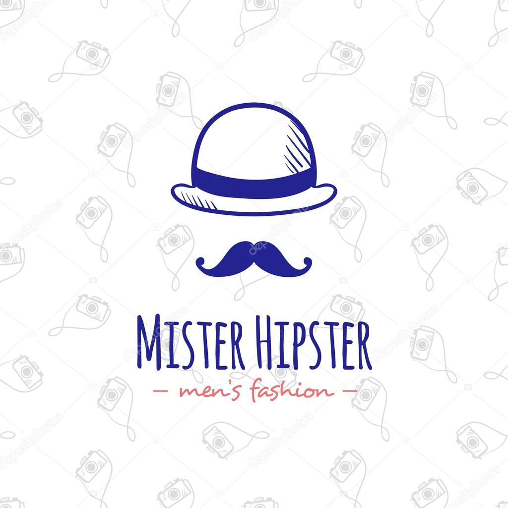 Vector doodle man head stylized logo. Hand drawn hipster logotype.