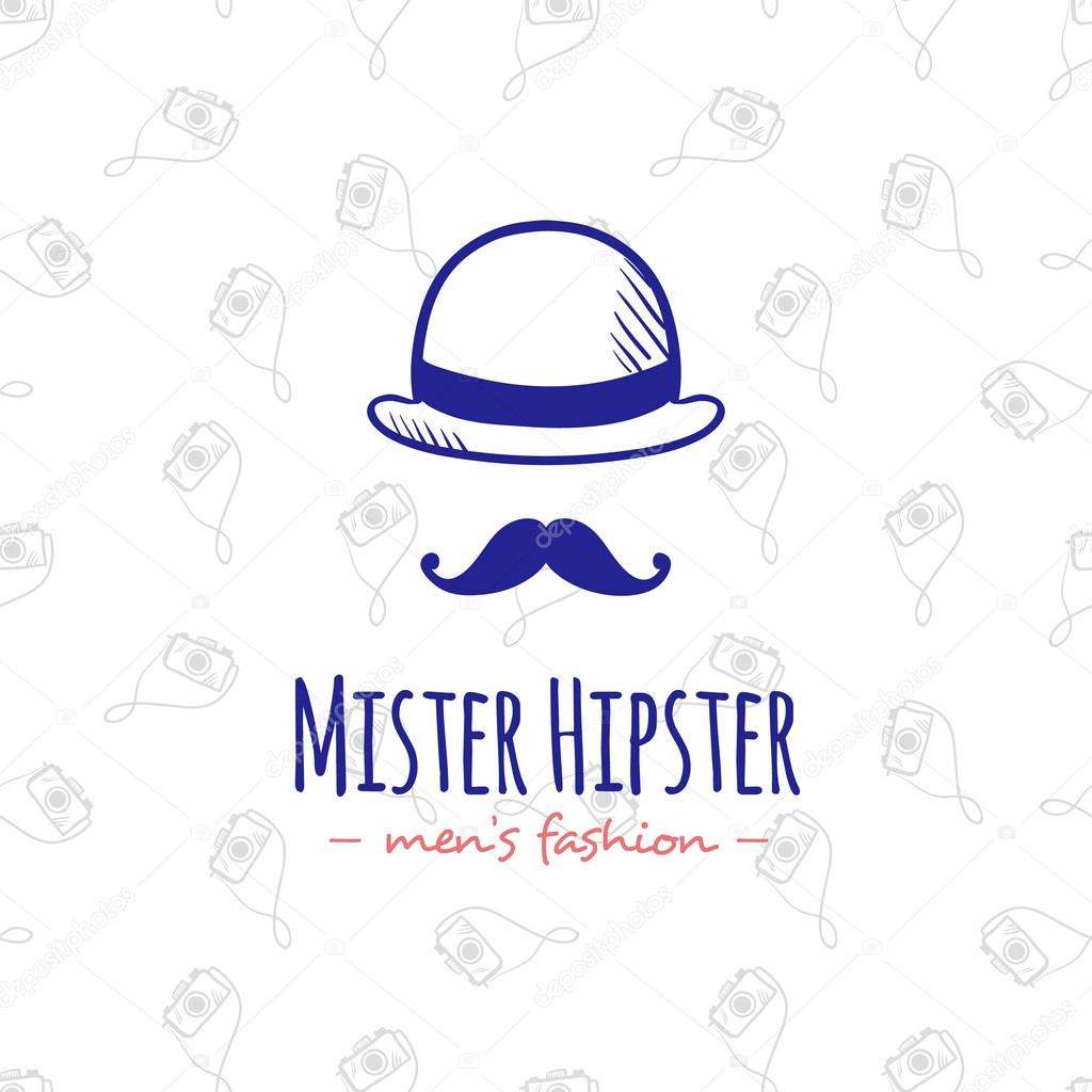 Vector doodle style man head stylized logo. Hand drawn hipster logotype