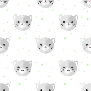 Vector flat cartoon cat heads seamless pattern. Animal background.