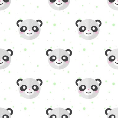 Vector flat cartoon panda heads seamless pattern. Animal background.