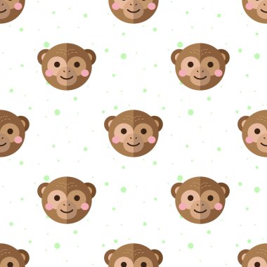 Vector flat cartoon monkey seamless pattern. Chimps background.