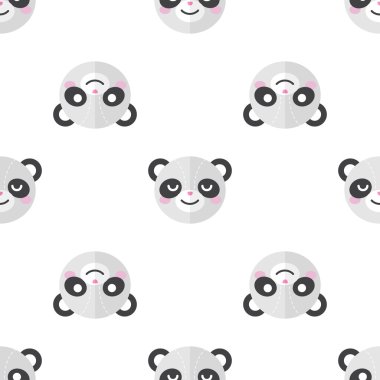 Vector flat cartoon panda heads seamless pattern. Animal background.