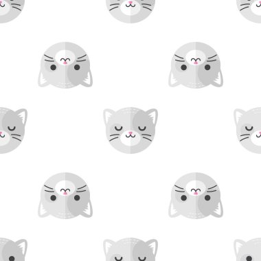 Vector flat cartoon cat heads seamless pattern. Animal background.