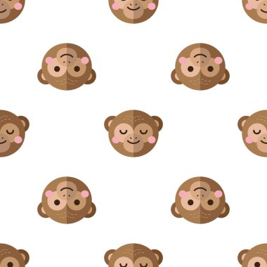 Vector flat cartoon monkey seamless pattern. Chimps background.