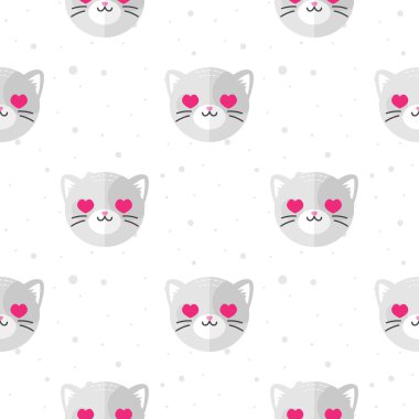 Vector flat cartoon cat in love seamless pattern. Animal background.