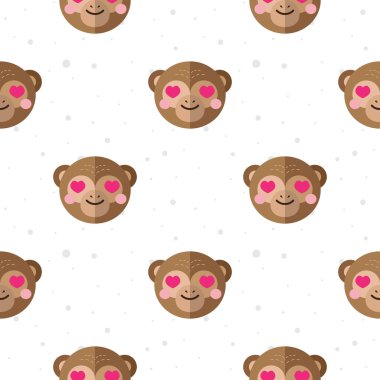 Vector flat cartoon monkey in love seamless pattern. Chimps background.