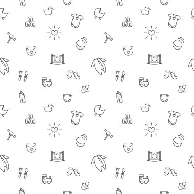 Vector baby or pregnancy seamless pattern. Newborn black and white background
