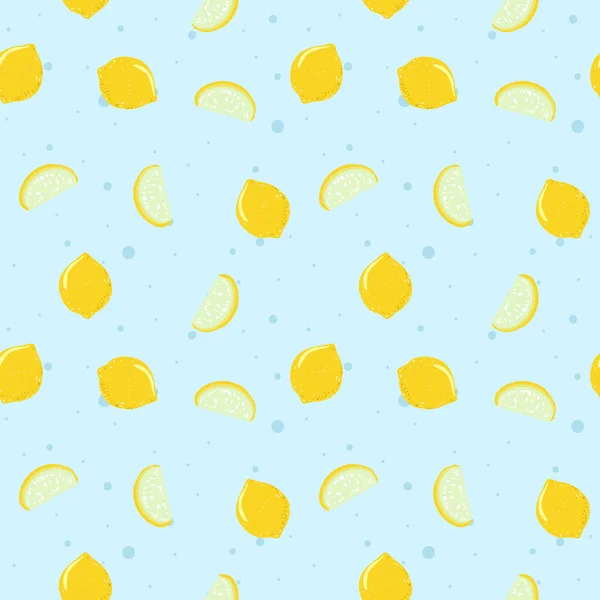 Vector funny seamless pattern in trendy hand drawn doodle style. Cute simple lemon background with dots. — 스톡 벡터
