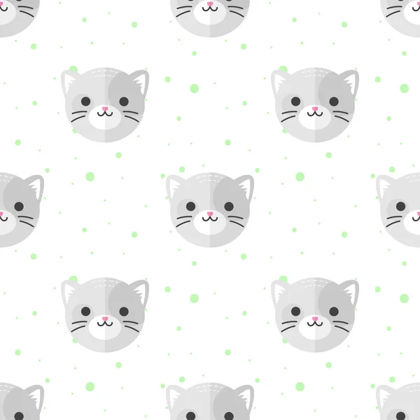 Vector flat cartoon cat heads seamless pattern. Animal background. — Stok Vektör