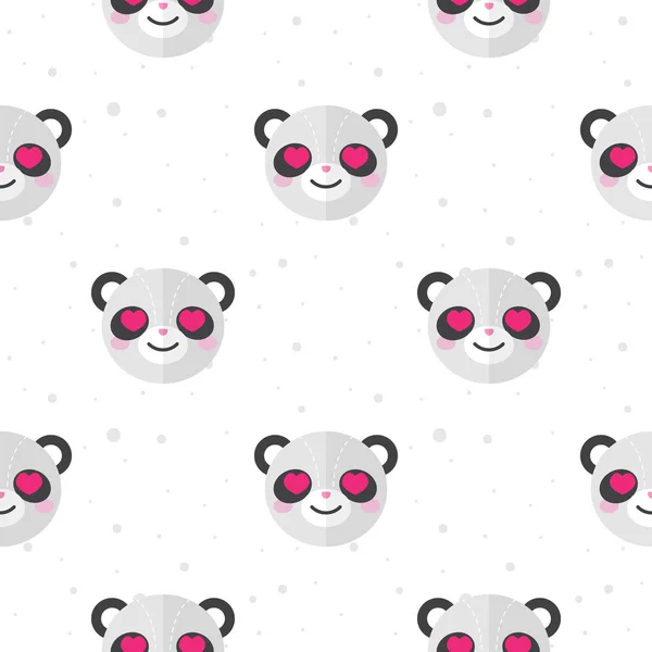 Vector flat cartoon panda in love seamless pattern. Animal background. — Stockvector