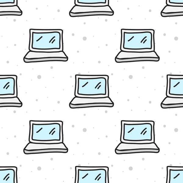 Vector cartoon style computer seamless pattern. Hand drawn doodle laptop background. — 图库矢量图片