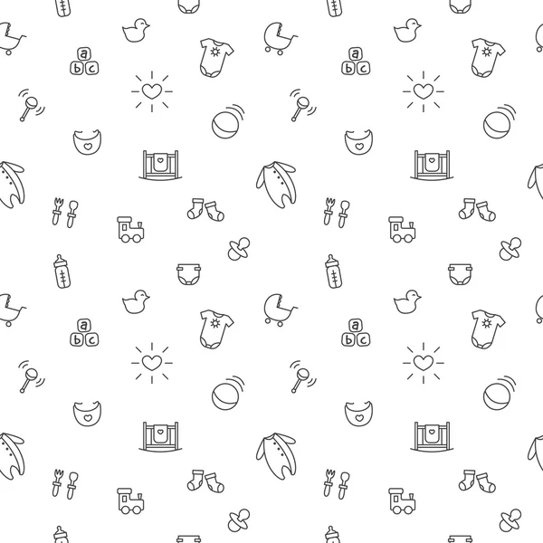 Vector baby or pregnancy seamless pattern. Newborn black and white background — Stok Vektör