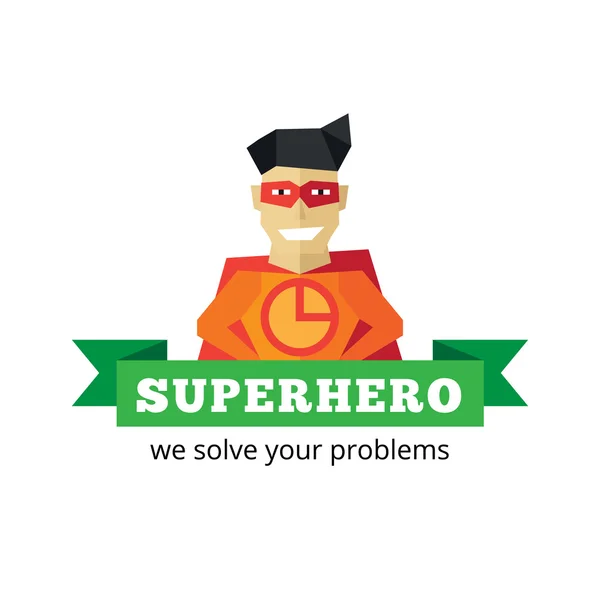 Vector flat super hero logotype. Cartoon style mascot logo. — 스톡 벡터