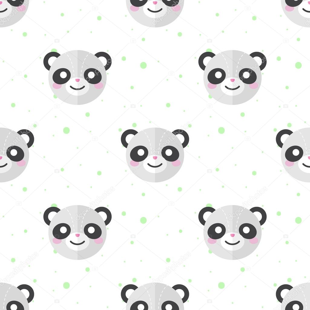 Vector flat cartoon panda heads seamless pattern. Animal background.