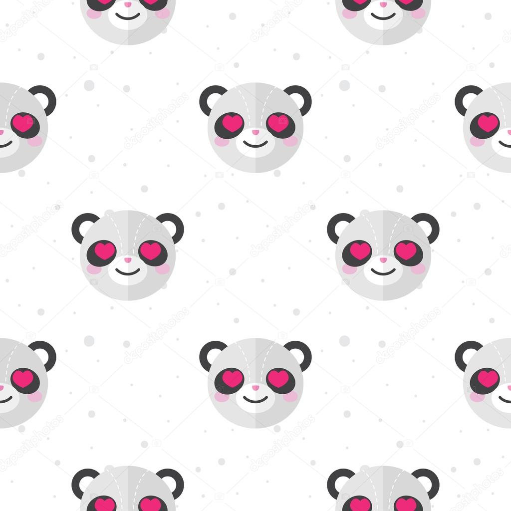 Vector flat cartoon panda in love seamless pattern. Animal background.