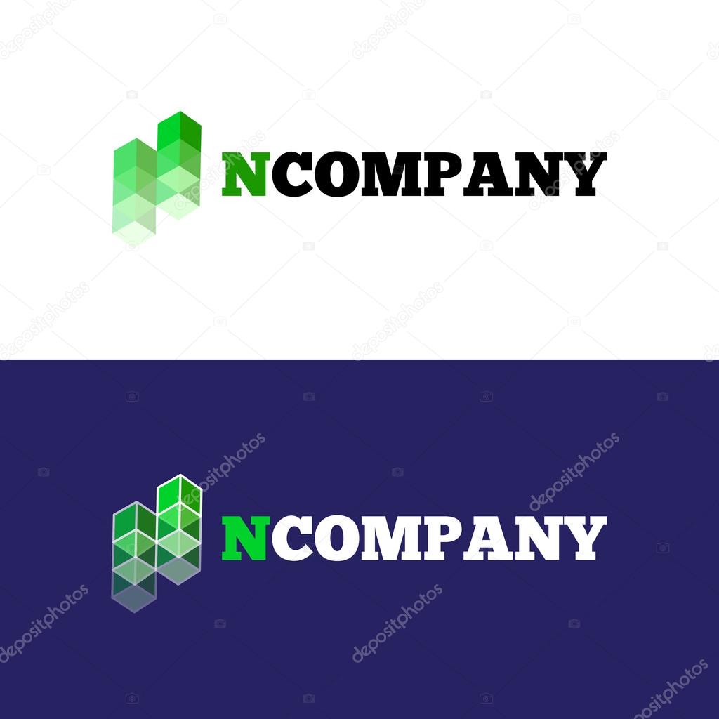 Vector modern orange N letter logo. Abstract transparent cubes logotype