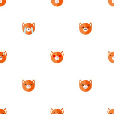 Vektör düz çizgi film fox kafaları farklı duygular seamless modeli ile. Hayvan emoticons arka plan.