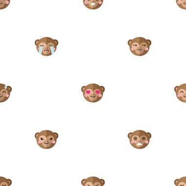 Vektör düz çizgi film maymun kafaları farklı duygular seamless modeli ile. Hayvan emoticons arka plan.