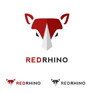 Vector minimalistic flat animal head logotype. Red rhino logo.