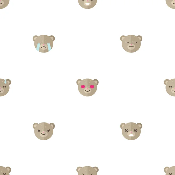 Cabeças de urso de desenho animado plano vetorial com diferentes emoções padrão sem costura. Emoticons animais fundo . —  Vetores de Stock