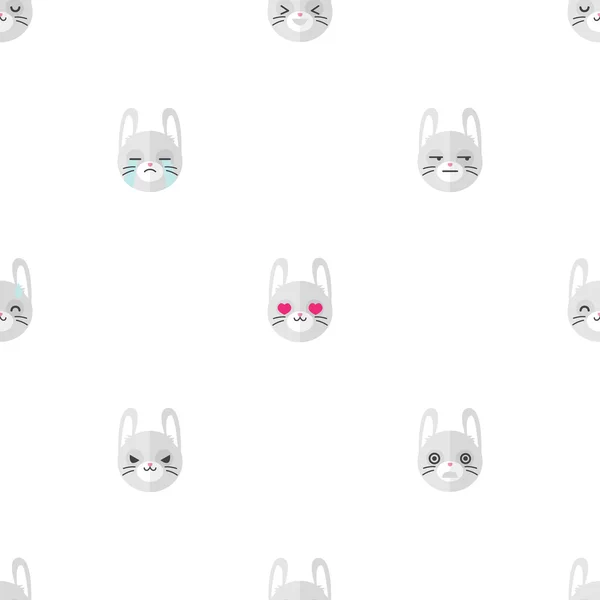 Vecteur plat têtes de lapin dessin animé avec différents motifs sans couture émotions. Émoticônes animales fond . — Image vectorielle