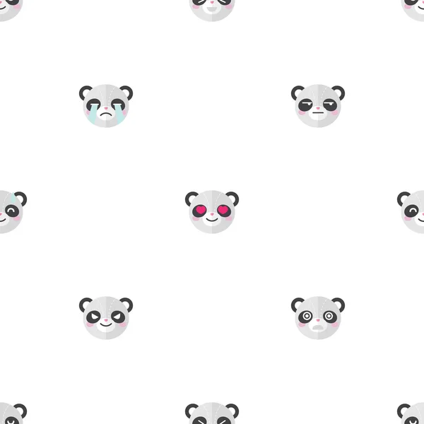 Vector flat cartoon panda heads with different emotions seamless pattern. Animal emoticons background. — Stock Vector