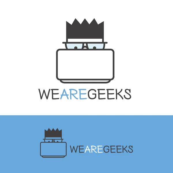 Vektör geek logo. Modern anahat bilgisayar nerd logosu. — Stok Vektör