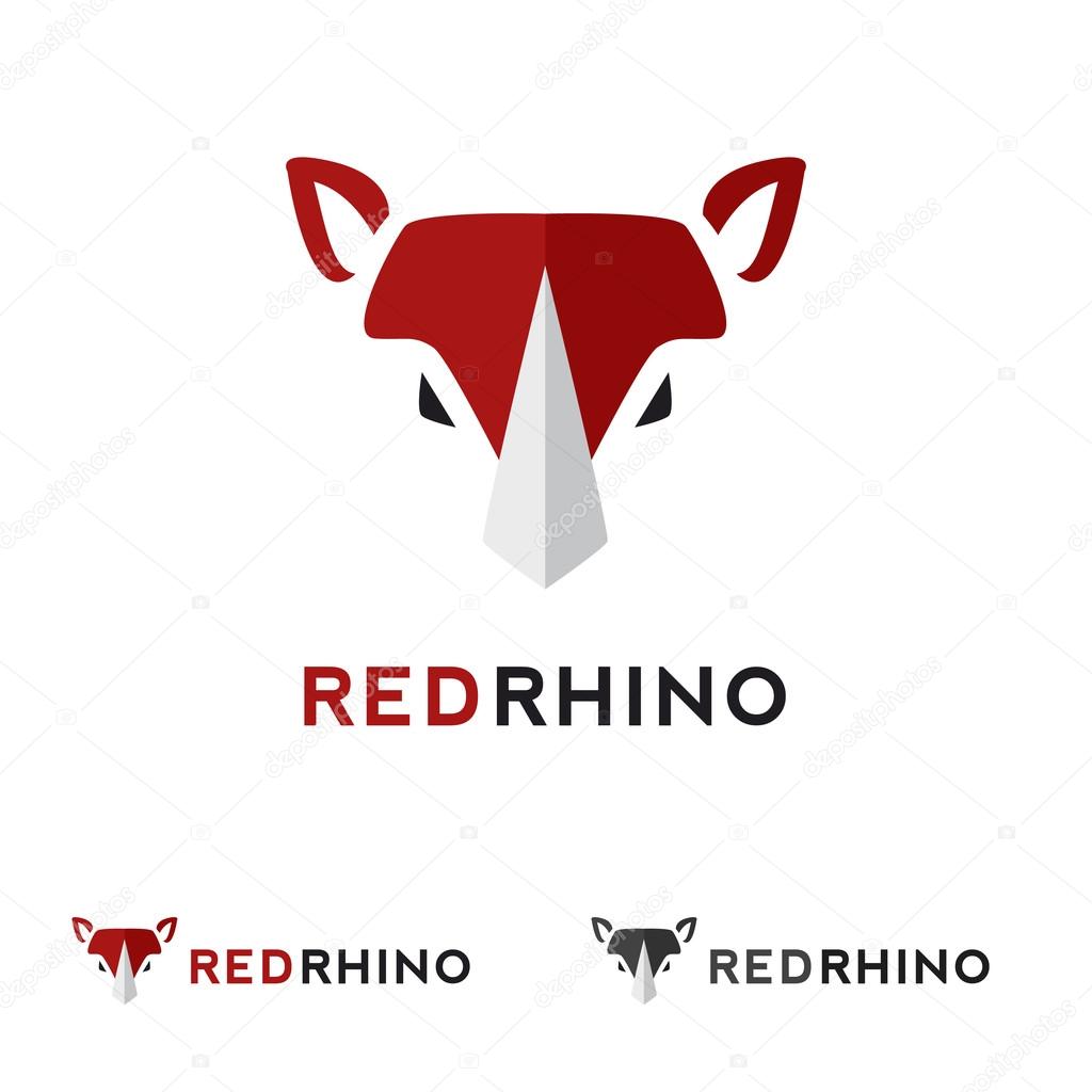 Vector minimalistic flat animal head logotype. Red rhino logo.