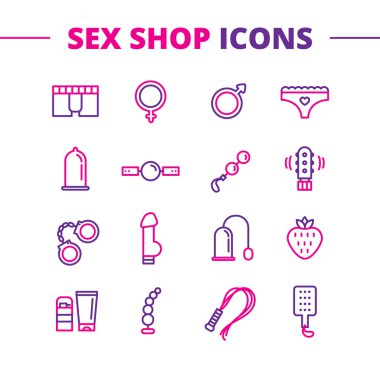 Vektör seks shop simgeler kümesi. Trendy iki renkli stil aşk sembolleri