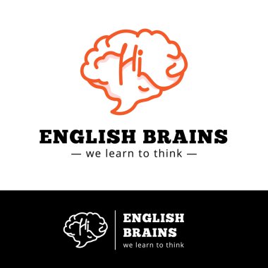 Vektör İngilizce kursları logo kavramı. Beyin olarak konuşan bir kabarcık logo