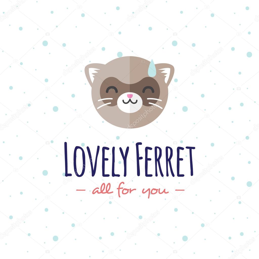 Vector funny cartoon polecat head logo. Flat ferret logotype