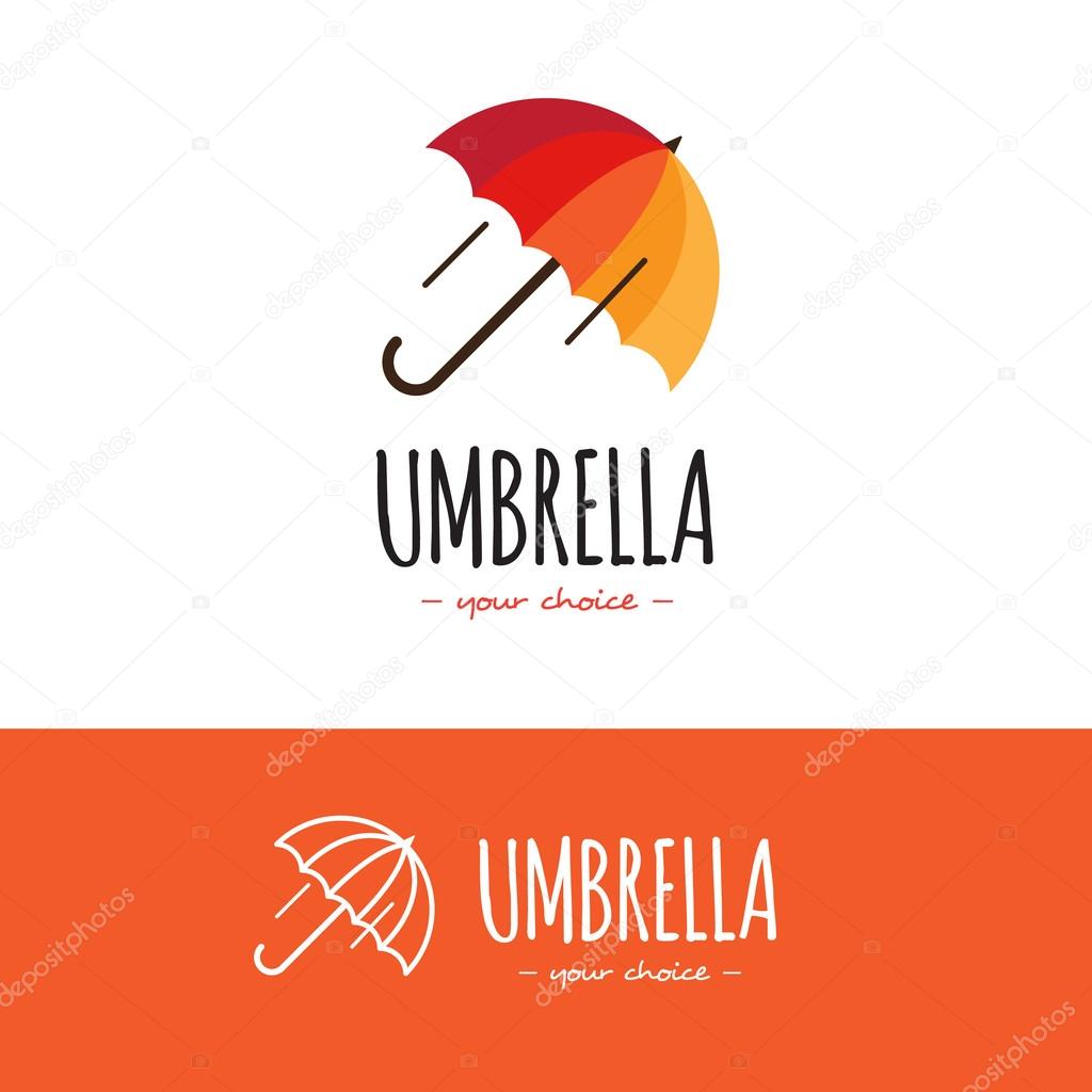 Vecto colorful orange and red umbrella logo. Umbrella logotype with line version