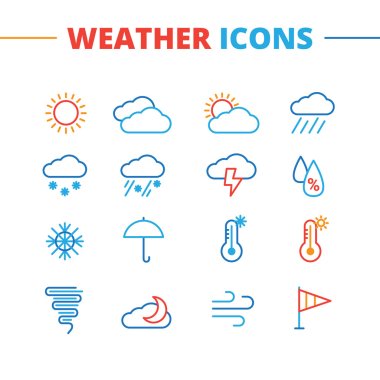 Vector trendy weather icons set. Minimalistic line style symbols collection