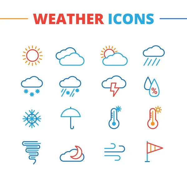 Vector trendy weather icons set. Minimalistic line style symbols collection — Stock Vector