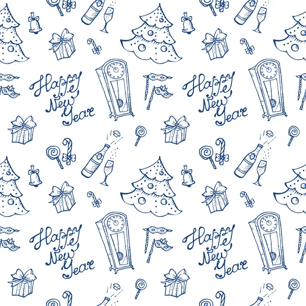 Vektör doodle yılbaşı öğeleri seamless modeli kroki tarzı
