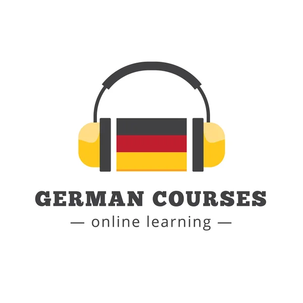 Vector tyska kurser logotyp koncept med flagga och hörlurar — Stock vektor