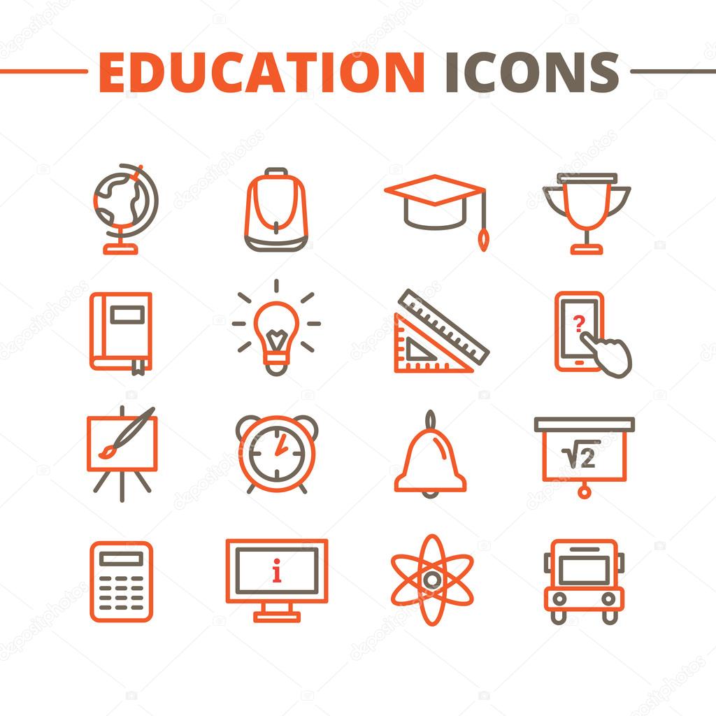 Vector trendy school icons set. Minimalistic line style symbols collection