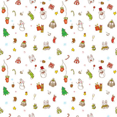 Vektör doodle Noel ve yeni yıl seamless modeli