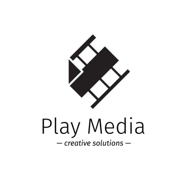 Vektör film logo oyun işareti ile. Medya iş minimalist logo