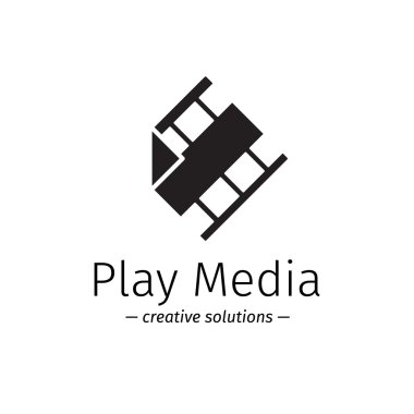 Vector film logo with play sign. Media business minimalistic logotype clipart